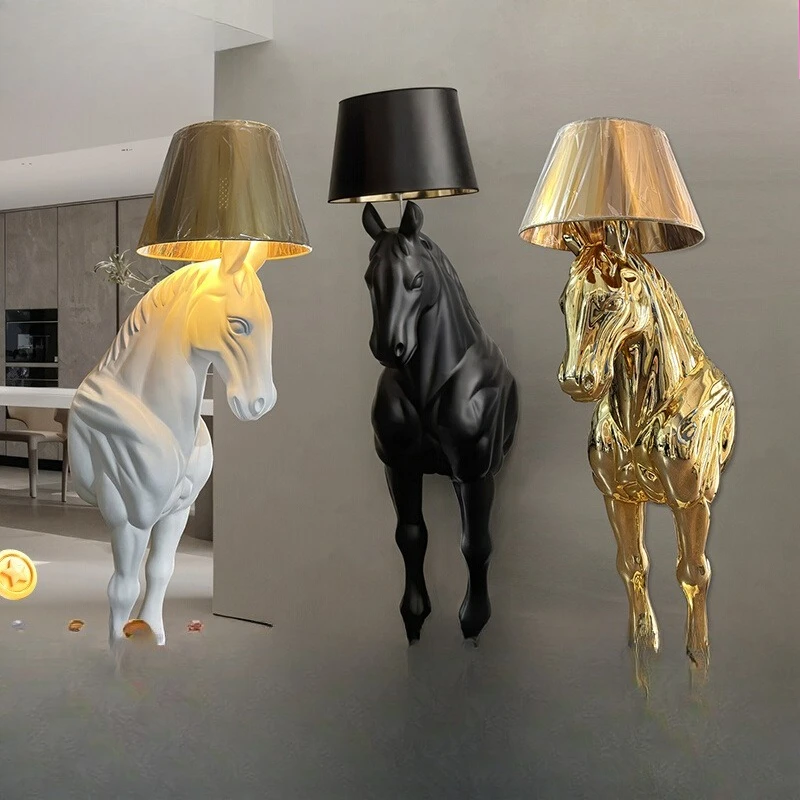 

Horsehead Sculpture Wall Lamp Villa Hotel Lobby Indoor Entrance Nordic Decorative Crafts Ornament Floor Lamp