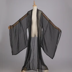 Chiffon Black Hanfu Cloak Fairy Cardigan Chinese Traditional Clothes Hanfu Coat Wide Sleeves Men Women Festival Wear DNV16364