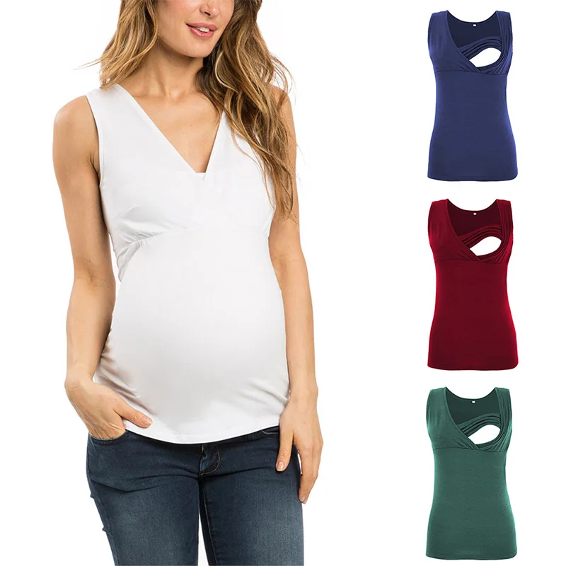 

Maternity Clothes Breastfeeding Vest Tops 2022 Summer Solid Clolor Sleeveless Nursing Clothes Women Pregnant Tank Top Plus Size
