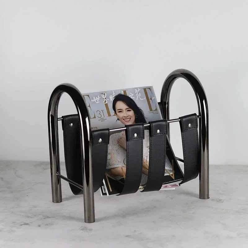 Light Luxury Modern Metal Leather Magazine Frame Newspaper Study Storage Creative Portable Shelf
