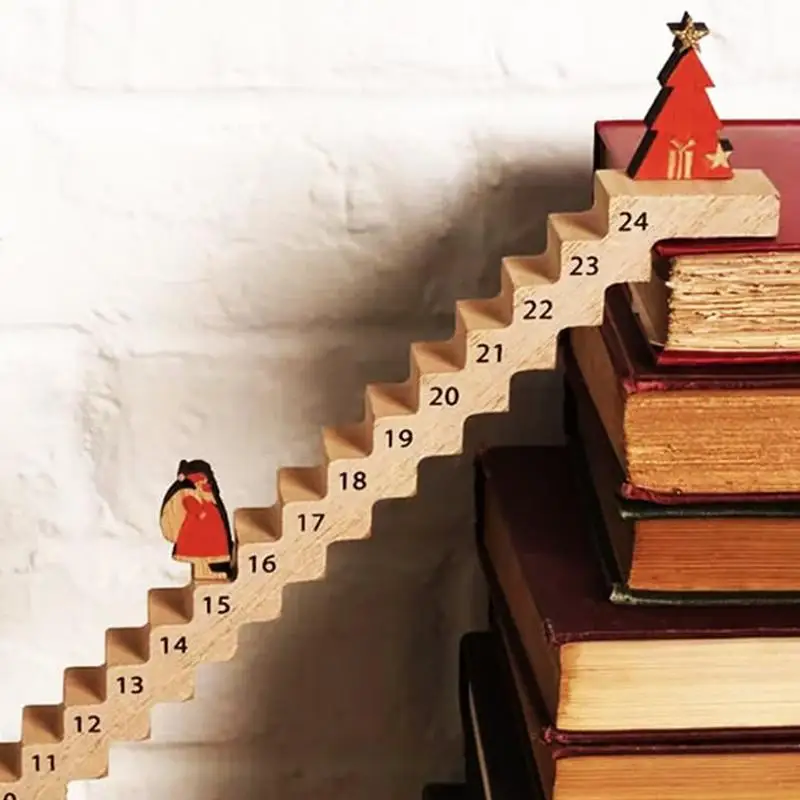 Countdown To Christmas Calendar Creative Wooden Stairs Climbing Santa Claus Travel Christmas Advent Calendar For Home Decoration