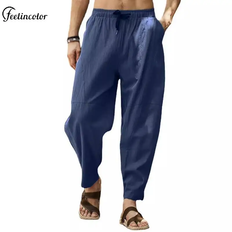 Men's Loose Casual Sports Pants Hip Hop Drawstring Trousers Lightweight Tapered Ankle Bottoms Breathable Pockets Male Streetwear