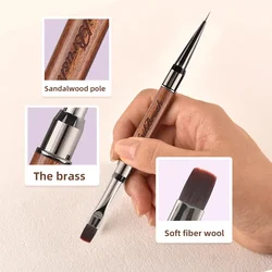 1/3pcs Sandalwood Double Head Nail Art Brush Uv Gel Extension Drawing Line Painting Pen Manicure Tools