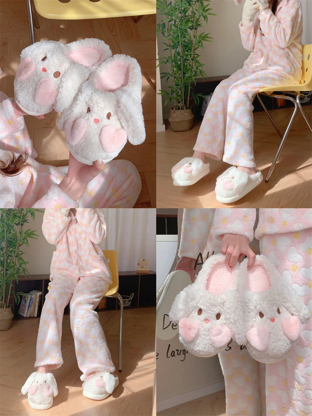 Women Cute Home Slippers Lovely Bunny Cotton Slippers For Women Autumn And Winter Casual Home Warm And Comfortable