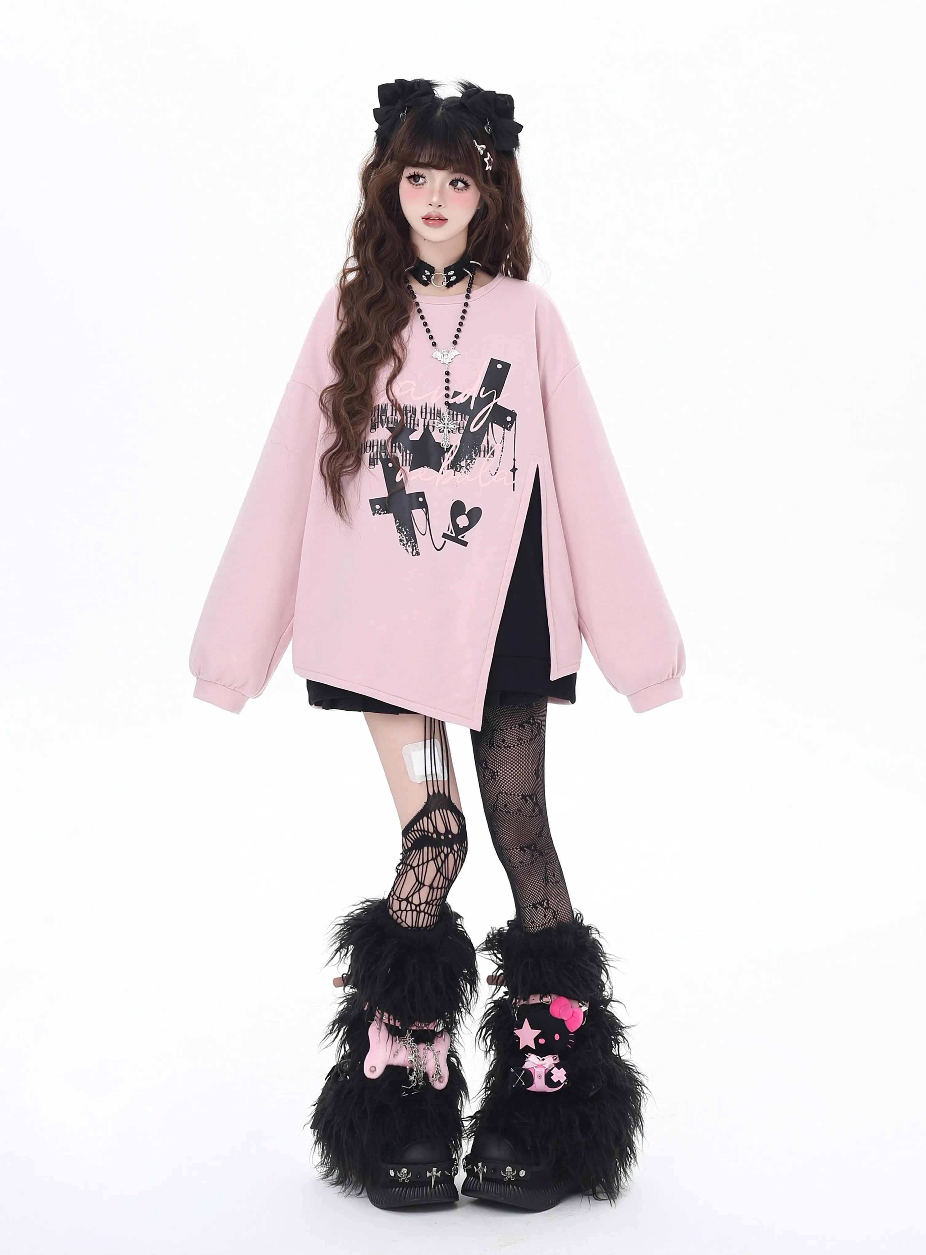 Subculture Highstreet Sweet Cool Y2k Tops Round Neck Long Sleeve Back Big Bow Split Loose Casual Sweatshirts Shirts Women Spring