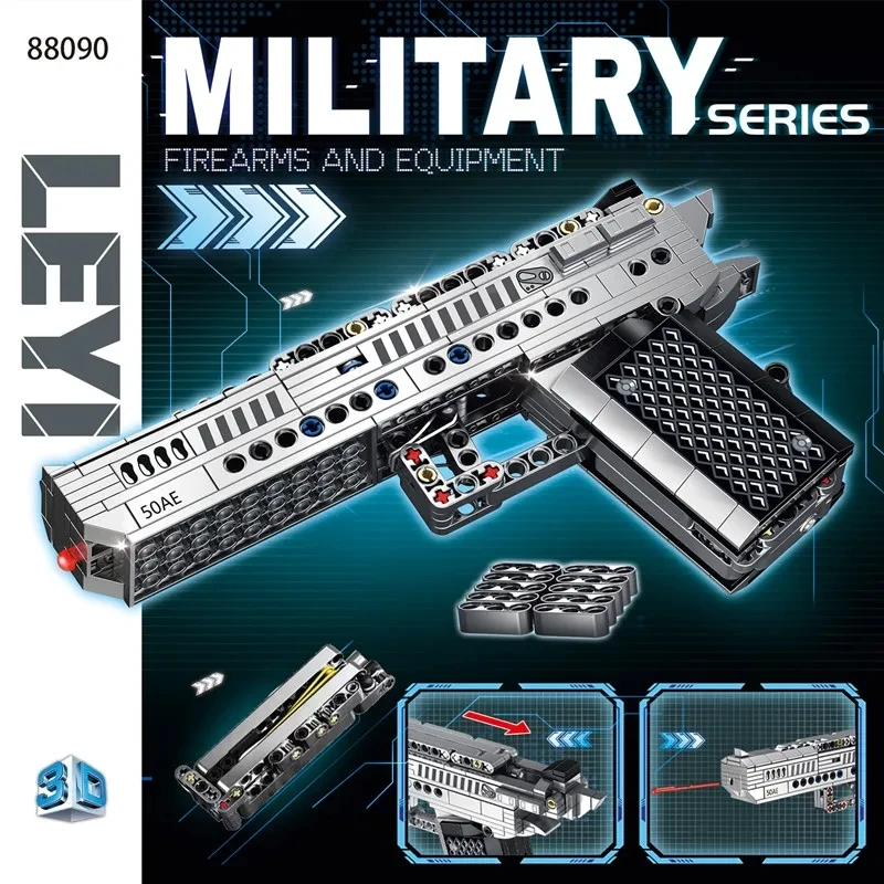 2024 NEW Military M500 Revolver Pistol Building Blocks Kits M10 MP7 Submachine Gun Shoot Bullet Weapon Bricks Toys For Kids Gift