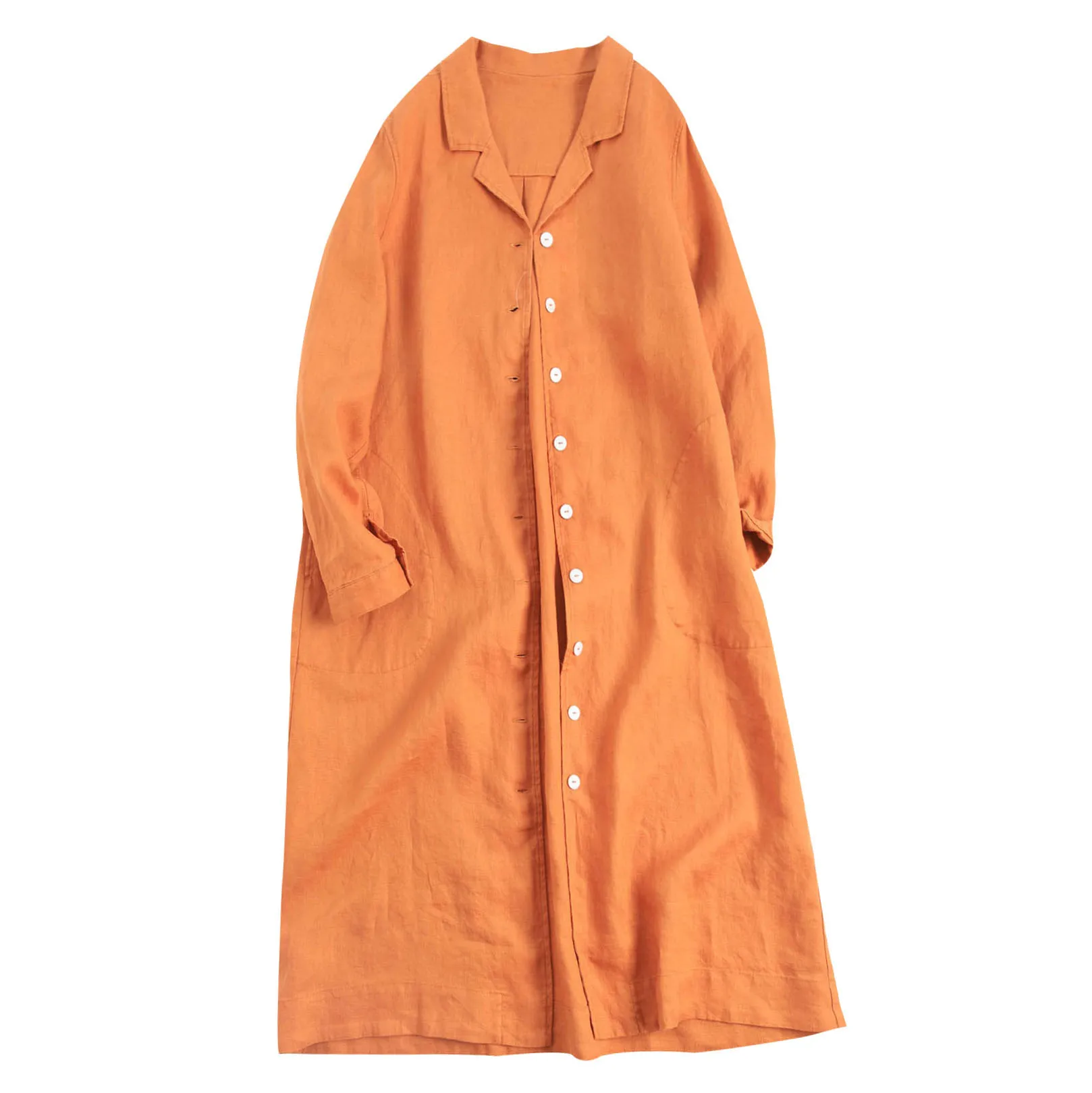 

Spring Autumn Women All-match Loose Plus Size Japanese Style Comfortable Water Washed 9*9 Linen Trench Coats
