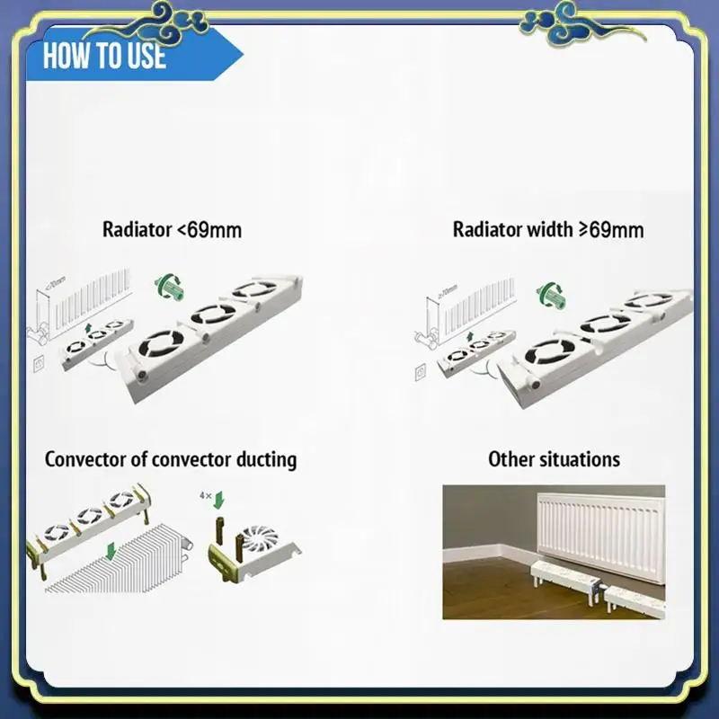 

Radiator Fan Smart Radiator Booster Extension Set Ventilator Fan Universal Promote Hot Circulation 100 To 240V Durable B EU Plug