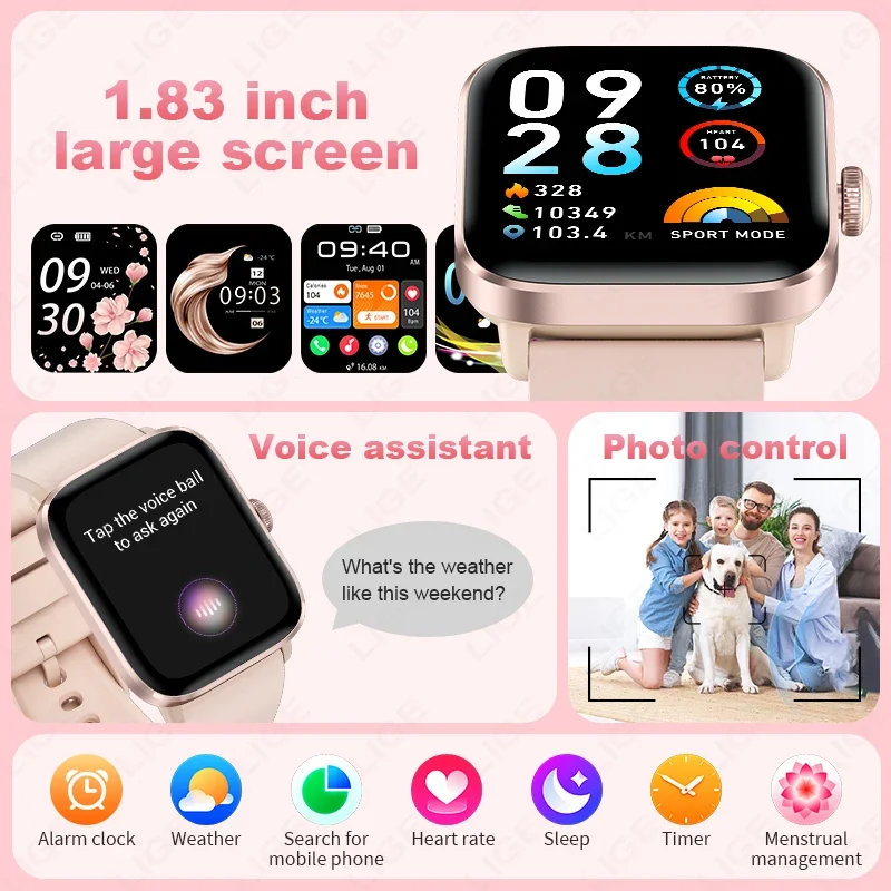 LIGE 2025 AMOLED Smart Watch Women Bluetooth Call Ladies Physiologic Function Clock Sport Bracelet Waterproof Smartwatch For Men