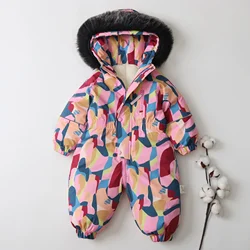 New Winter Kid's Ski Suit 2-5 Y Thicken Boys Snowsuit Fur Lining Girls Jumpsuit Warm Overalls Children's Coat Waterproof Outwear