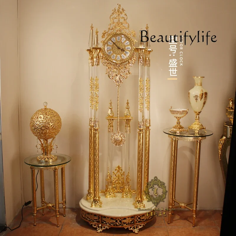 

high-end crystal clock living room hotel villa floor clock Chinese quartz movement floor clock European
