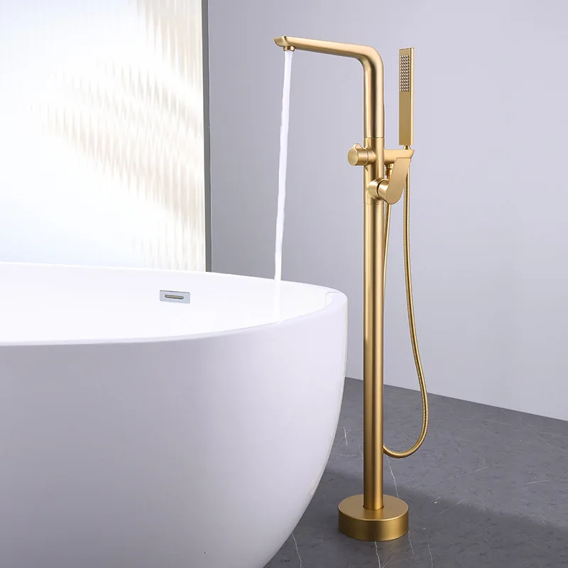 

European-style Full Copper Freestanding Bathtub Faucet with Cold and Hot Water for Hotel Engineering Showerhead and Shower Hose