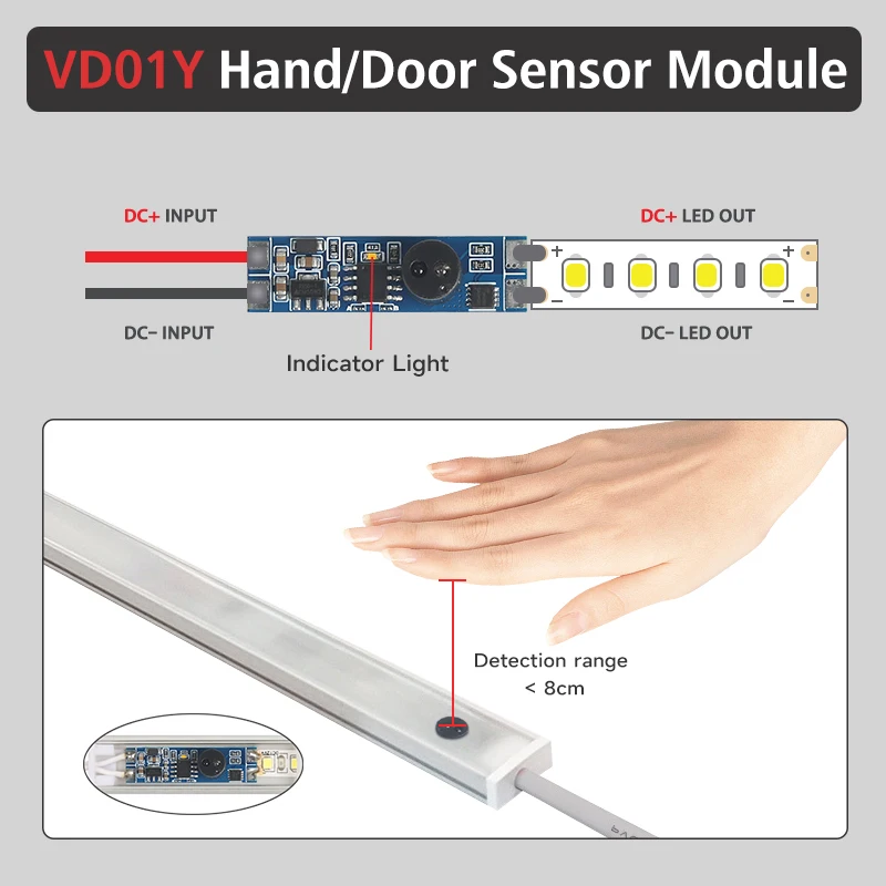 Handheld Sensor Control Switch Module for Cabinet LED Lights, DC12V-24V 3A Non-contact Lighting Control Switch