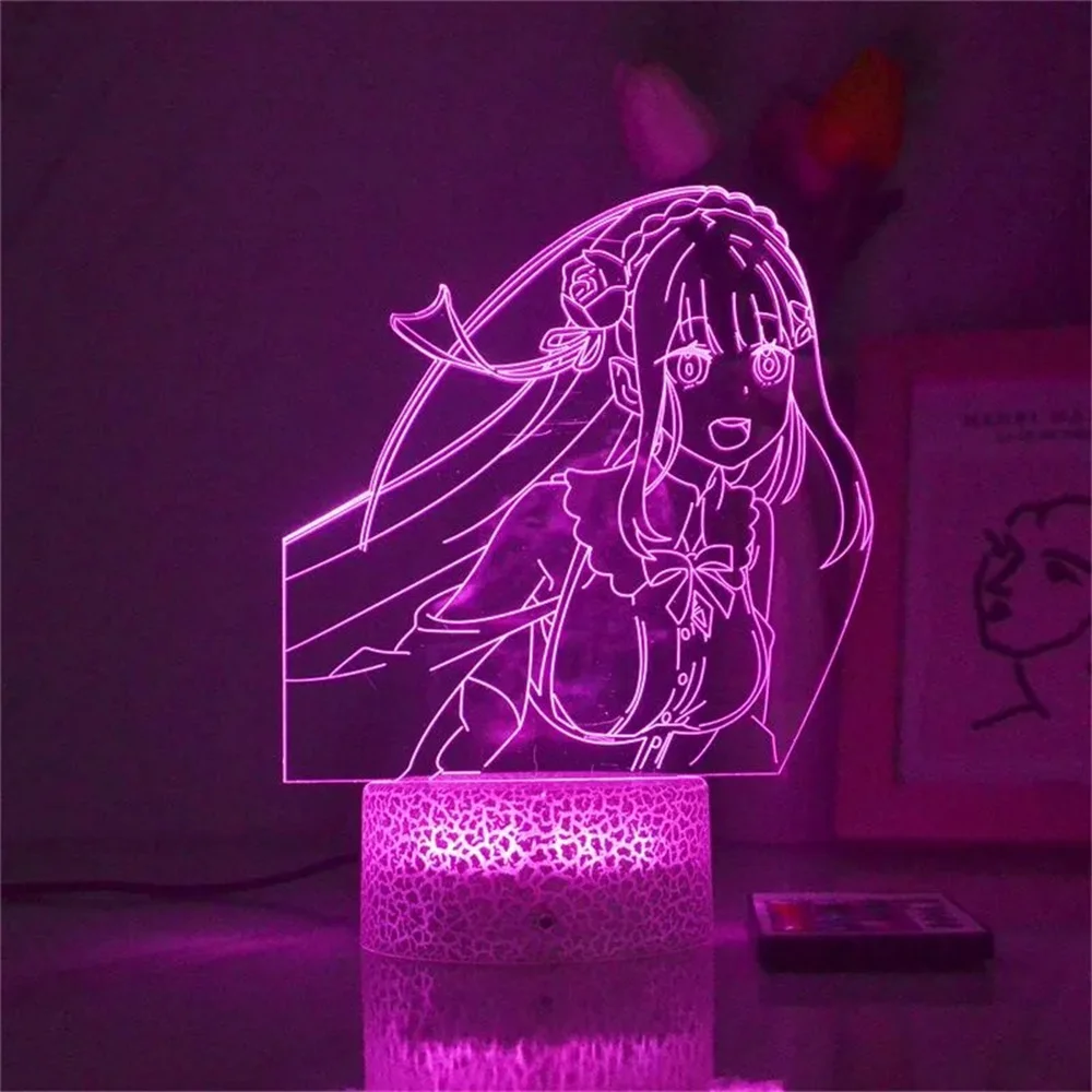 Imagem -05 - Natsuki Subaru Rem Anime 3d Night Light Nightlight Acrílico Presente de Aniversário Criativo para Meninos e Meninas Ornamento do Quarto Abajur Quente