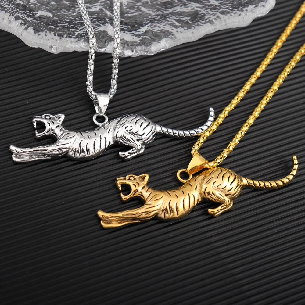 Running Cheetah Leopard Fashion Men Alloy Pendant Necklace Hip Hop Personality Jaguar Tiger Pandent Neck Chain Jewelry Accessory