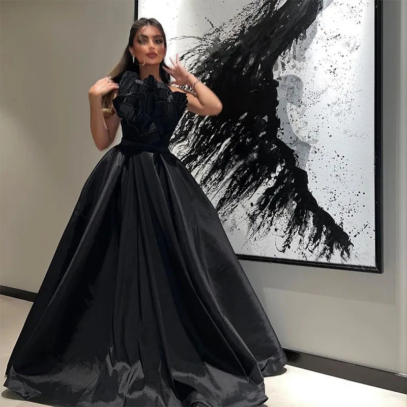 

Black Elegant Strapless Evening Dress A-line Pleat Ruched Prom Dress Floor-Length Modern Style Customize Occasion Gown 2024