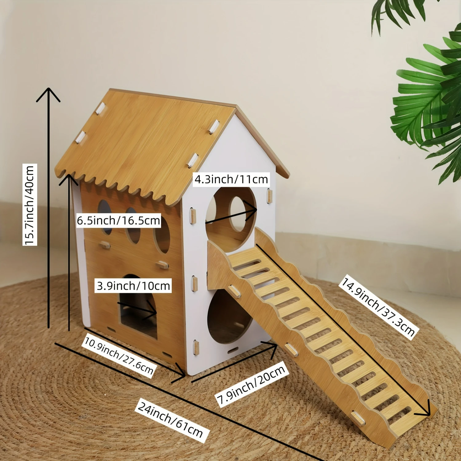 Cozy Wooden Castle Hideout  Spacious 2-Story Hidey with Loft & Stairs - Ideal Rodent Toy Hut for Chinchilla, Hamster, Gerbil, Mi