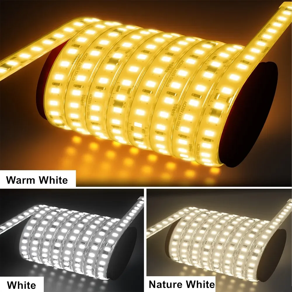 AC 220V LED Strip Lights 2835 1-20m 120LED/m 240LED/m Nature Warm White 220V Waterproof Outdoor LED Strips Flexible And Cuttable