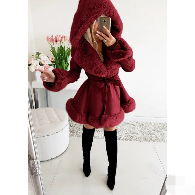 Hooded Coat Long Sleeve Mid Length Workwear with Commuter Chic Jacket Spring Sweet and Fresh Belt Regular Sleeve Women Coat
