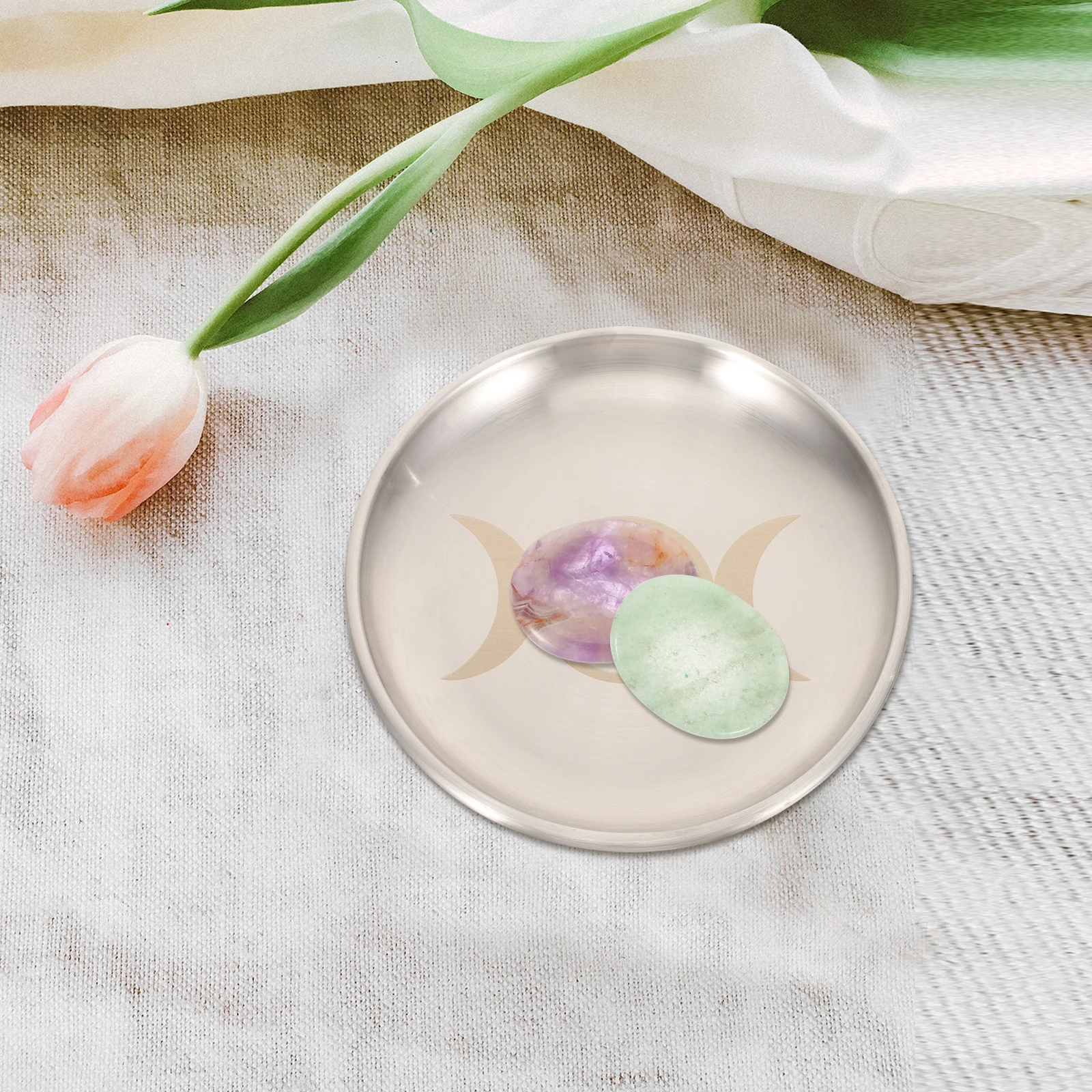 

Pentagram Moon Pattern Decorative Metal Plate Altar Tray Ritual Holder Storage Tray Ceremony Pentagram Plate