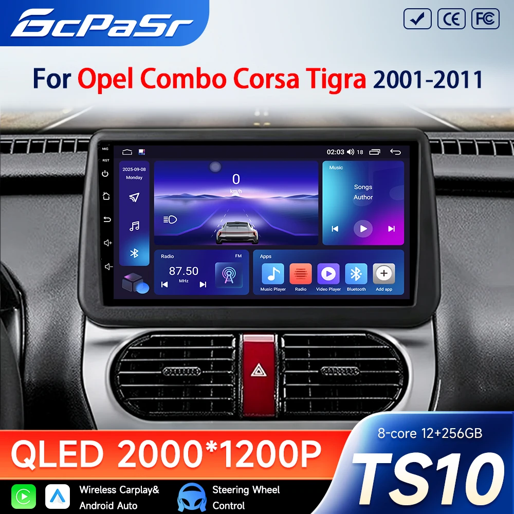 Radio para automóvil Opel Combo Corsa Tigra, modelo 2001-2011, con Carplay, pantalla QLED, Bluetooth, sistema de sonido estéreo, GPS y unidad principal 2DIN.