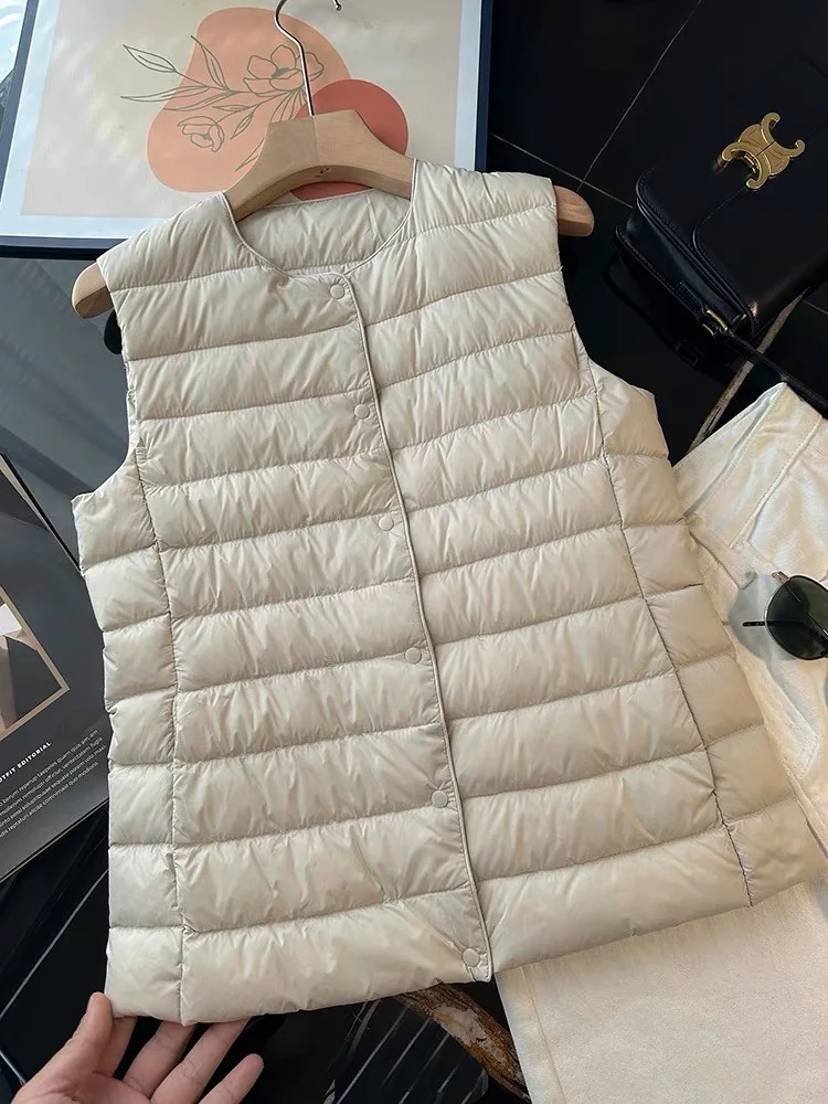 Women's Sleeveless Lightweight Down Jacket Vest 2025 Autumn and Winter Wear Women's Commuter Warm Waistcoat Vest Jacket