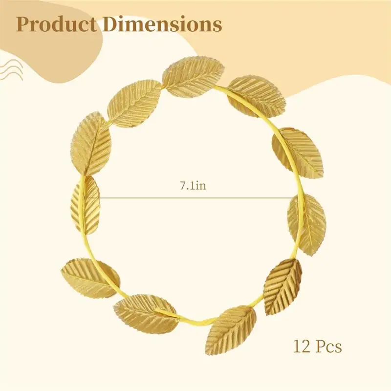 12Pcs Roman Laurel Headbands Gold Leaf Headpieces Greek Crown Roman Wreaths Goddess Headdresses Toga Headwears For Costume Party