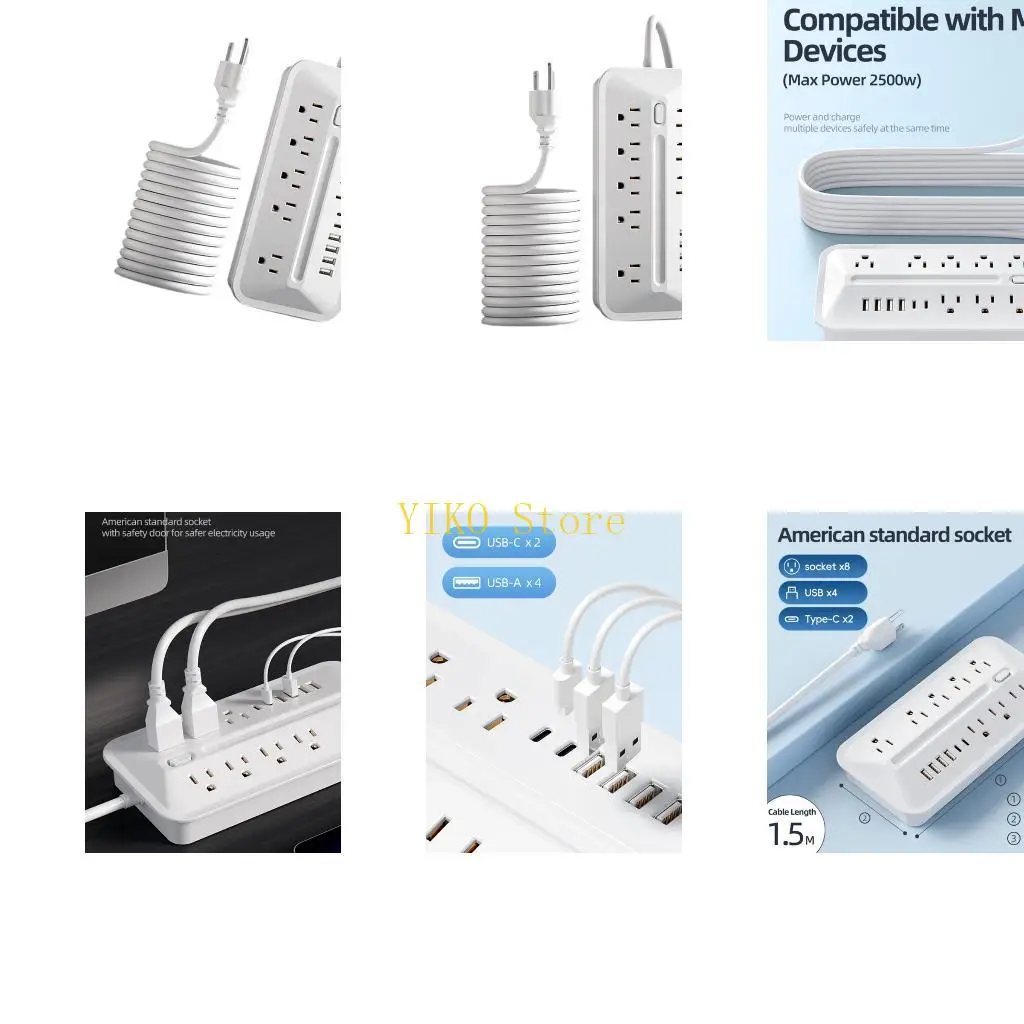 K32C Surges Protector Power Strips With 6 USB Slot And 8 Outlets For Home Appliances