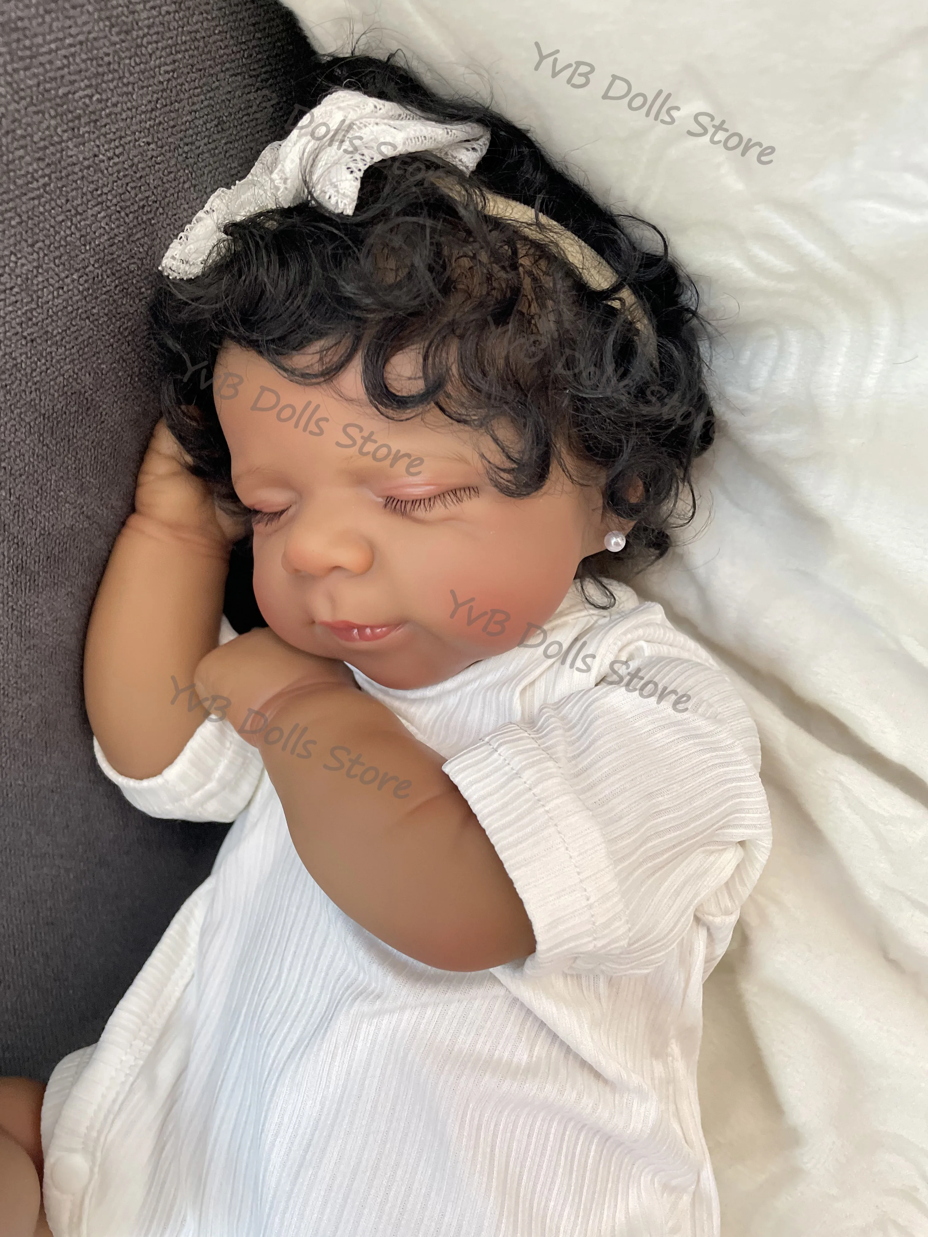 19 pouces Pascale peau foncée tissu doux corps Reborn dormir bébé poupée plusieurs couches peinture peau 3D avec cheveux enracinés à la main