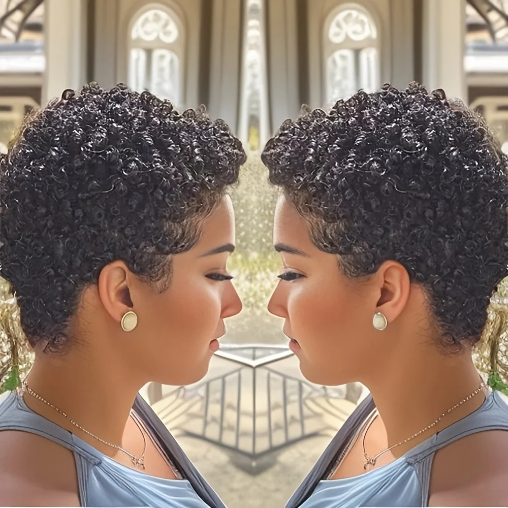 여성용 짧은 곱슬머리 인모 풀머신 가발