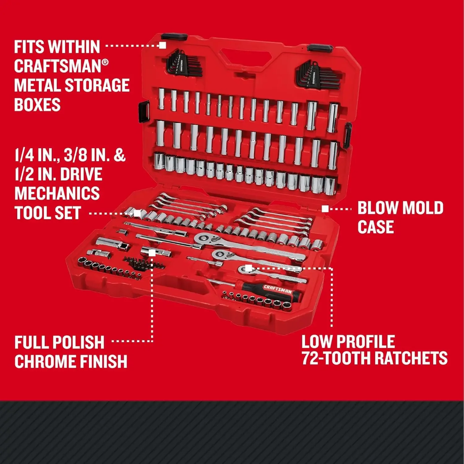 Mechanics Tool Set, 1/4 and 3/8 Inch Drive, 135 Piece (CMMT12124)