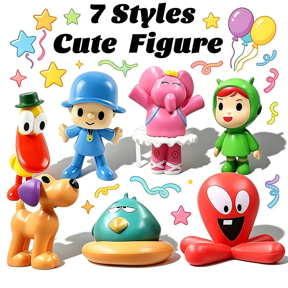 7-teiliges Set 2026 Bestseller Pocoyo Tierfiguren Vogel Ente Elefant Puppen Modell Szenen-Ornamente Anime Cartoon Niedliche PVC-Figuren Spielzeug