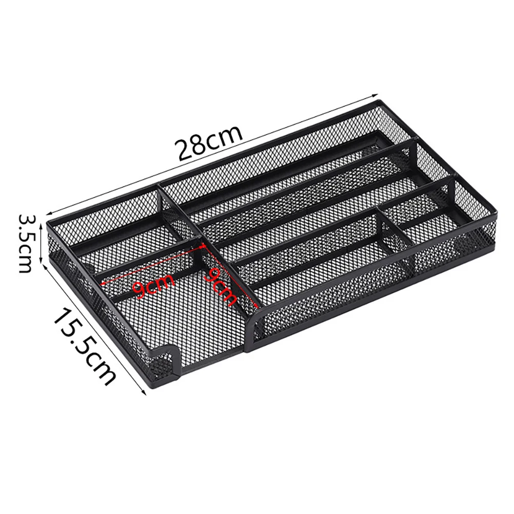 Metal Mesh Drawer Organizer Tray 6-Grid Design Rounded Corners Anti-Slip Base For Desk Storage Office Supplies