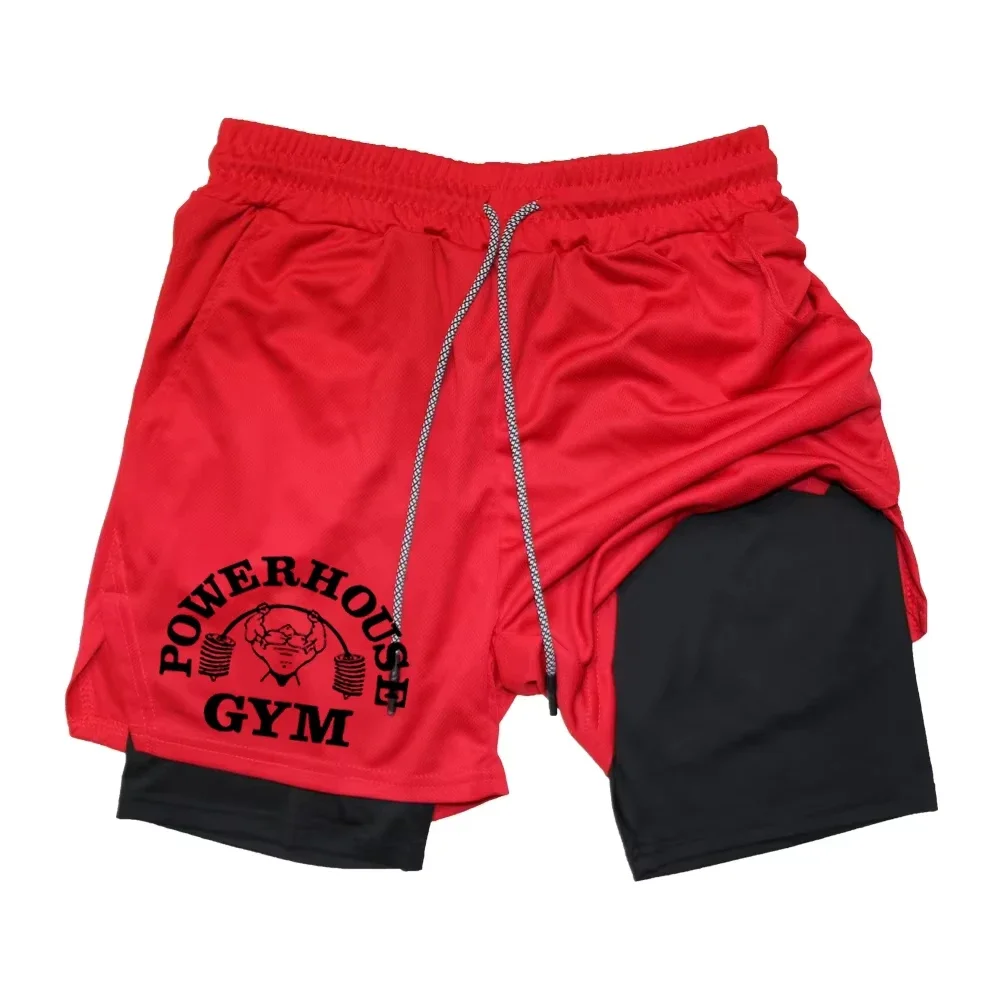 Men's POWERHOUSE GYM double-layer mesh shorts - breathable sports and fitness shorts with drawstring