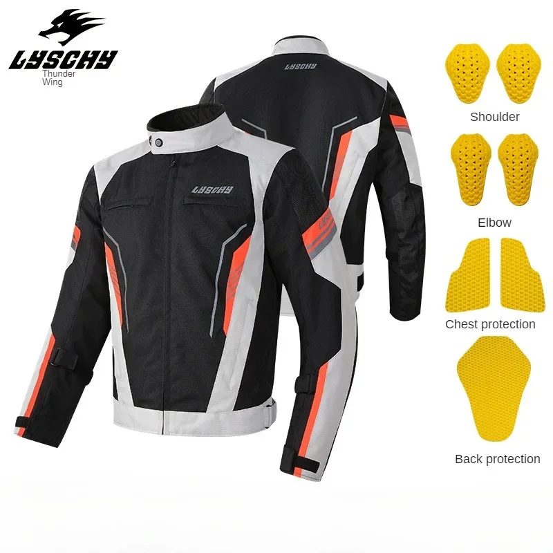 LYSCHY Motorcycle Men's Biker Jacket Winter Waterproof Thickened Warm and Fall Resistant Off-road Racing Suit with CE Protection