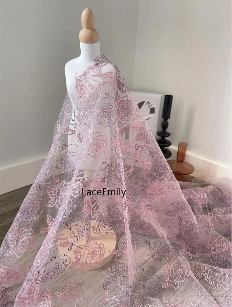 

Фиолетовая розовая роза, искусственная Цветочная бежевая Тюлевая ткань для свадебного платья, женское платье, свадебное платье