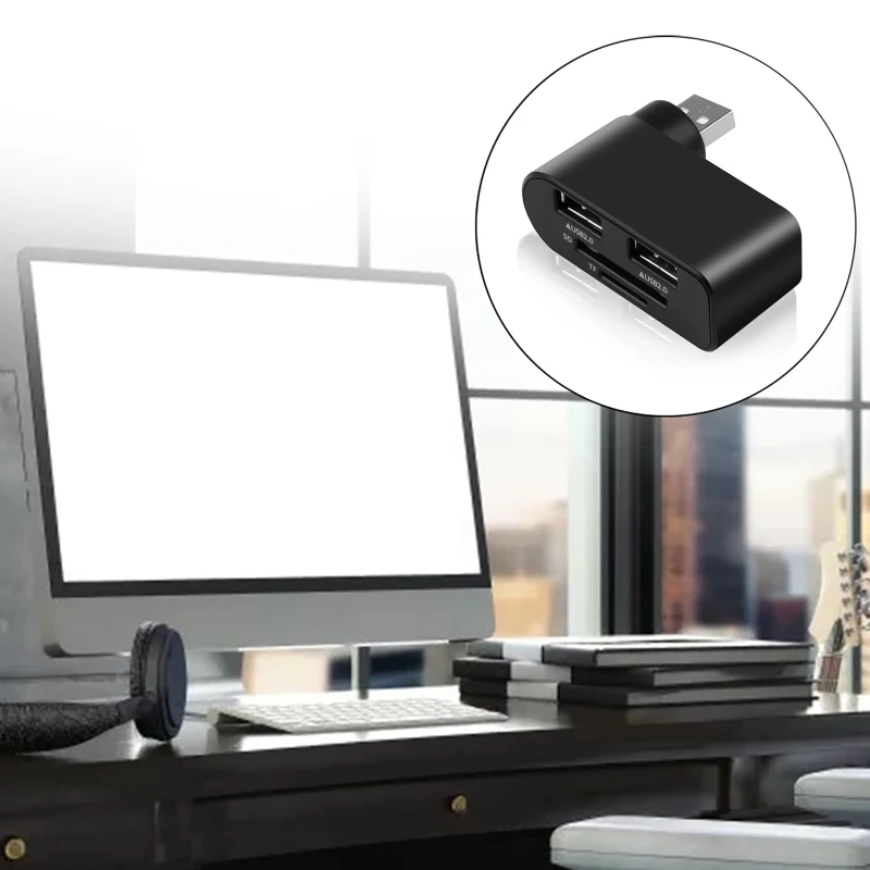 4-port USB2.0 Hub 180° الدورية متعددة الوظائف قارئ بطاقات USB الفاصل توسيع محطة الإرساء 1 تيرا بايت 480 ميجابت في الثانية