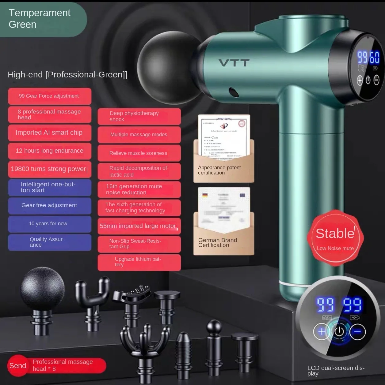 

VTT Fascia Gun Muscle Massager Instrument Rod Mini Fascia Gun Fascia Gun Mute Professional Cervical Spine Lumbar Back