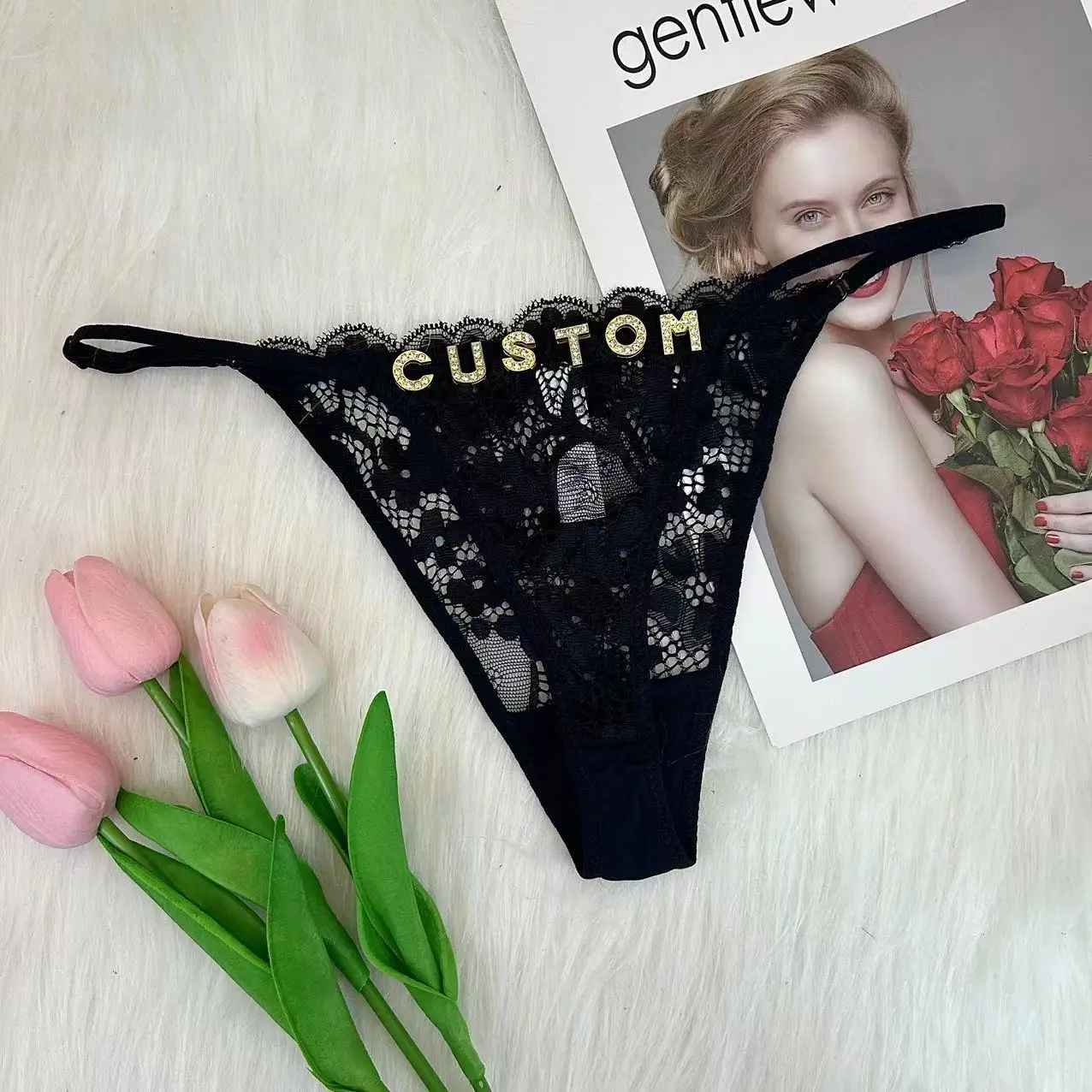 

Custom Thong Name Lace String For Sexy Women Crystal Letter Personality Panties Customize Birthday Gifts Girlfriend Wife Hotwife