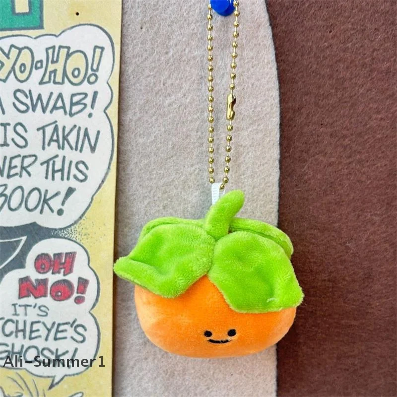 لطيف أربع أوراق صغيرة البرسيمون الفاكهة أفخم دمية دمية محشوة المفاتيح قلادة ظهره حقيبة ساحرة حلية دوول الحلو فتاة هدية