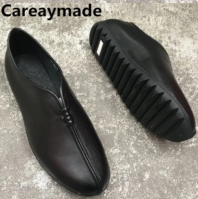 

Кожаные ботинки ручной работы Careaymade, теплые Нескользящие ботинки на плоской подошве из овечьей шерсти, повседневные ботинки в стиле ретро, для зимы