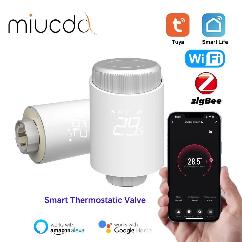 MIUCDA Tuya Smart ZigBee Thermostatic Radiator Valve, Programmable App Remote Temperature Controller with Alexa and Google Home