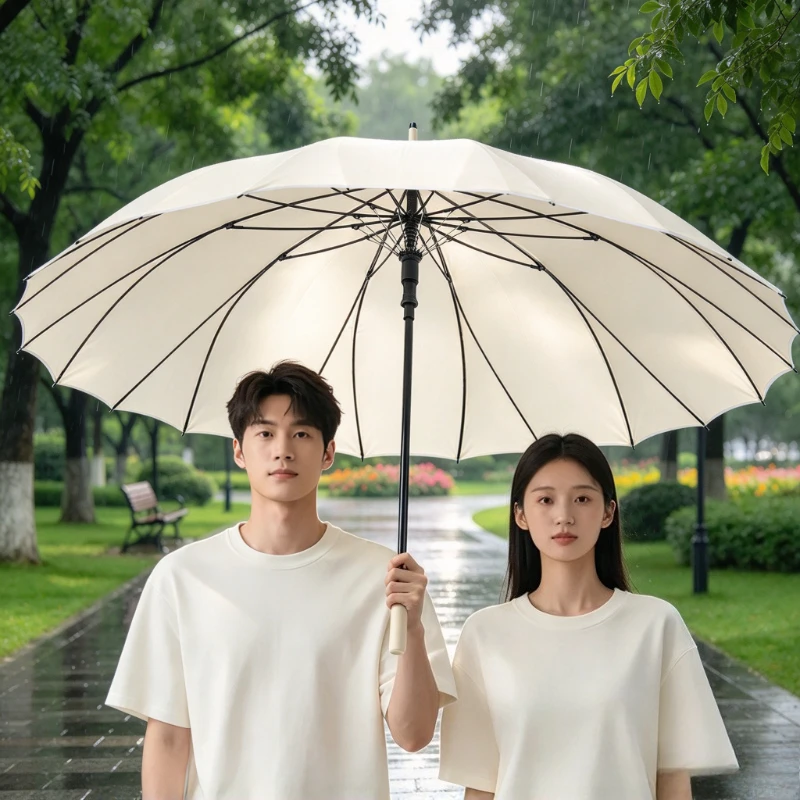 Double Layer Windproof Umbrella, Large Long Handle Rain Canopy with 24 Rib Frame, Seamless Waterproof for Storm