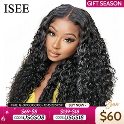 ISEE-Water Wave Lace Front Wig, peruca encaracolada Glueless, peruca pré-arrancada, nós branqueados pré-arrancados, peruca dianteira do laço, 6x9