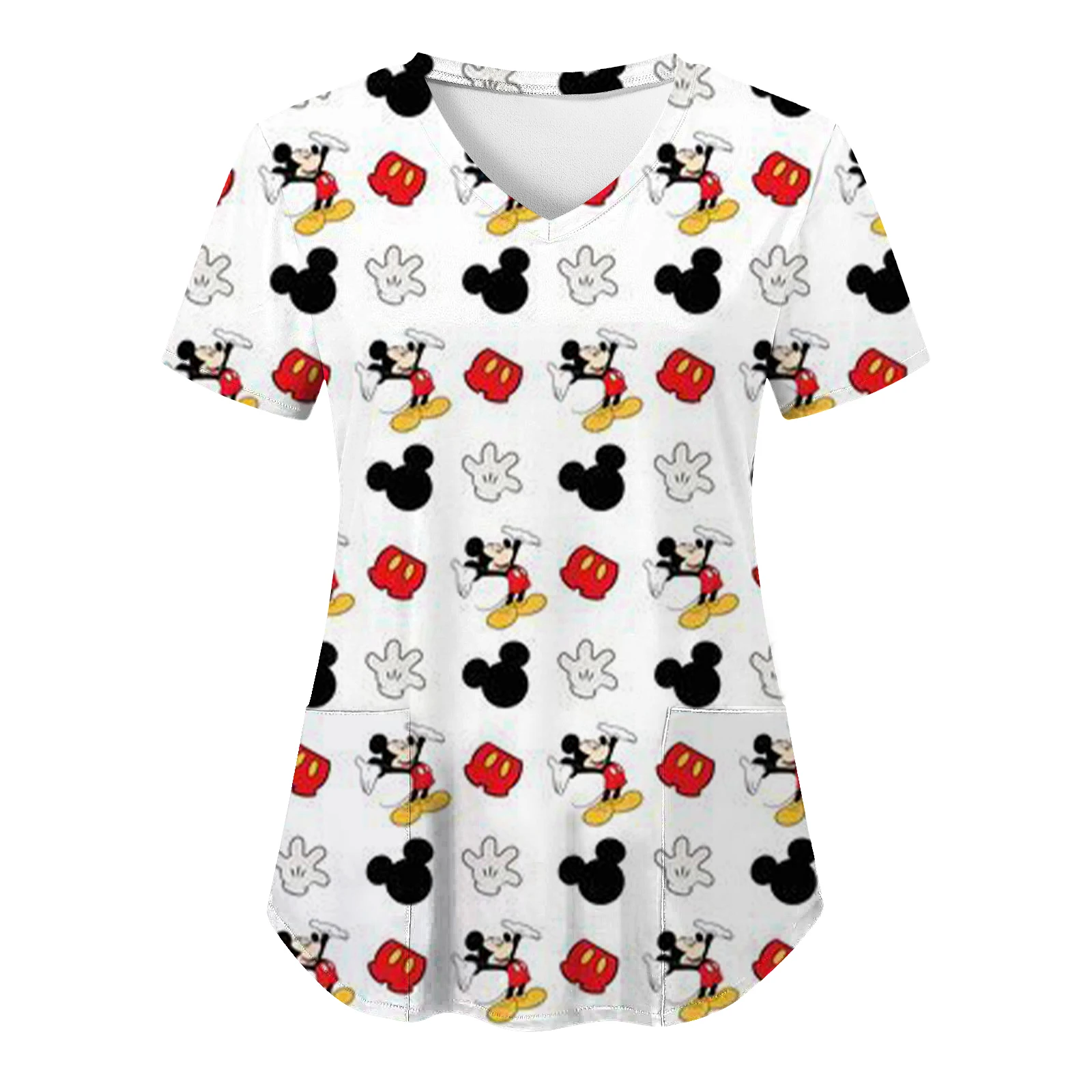 Top Women 2024 Minnie Mouse Tops Disney T Shirt Pocket T-shirts Hospital T-shirt Summer Nurse Uniform Woman Clothes Mickey Tees