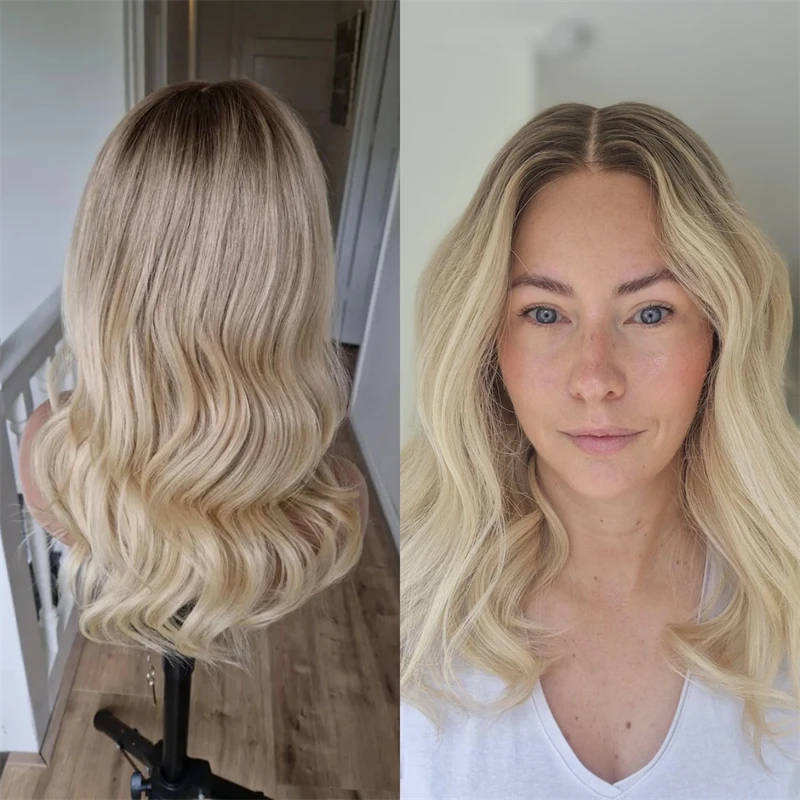 

High Density Wig 13x4 Ombre Ash Golden Blonde Wig Soft HD Lace Front Wig with Dark Roots Synthetic Wigs Glueless Wig For Women