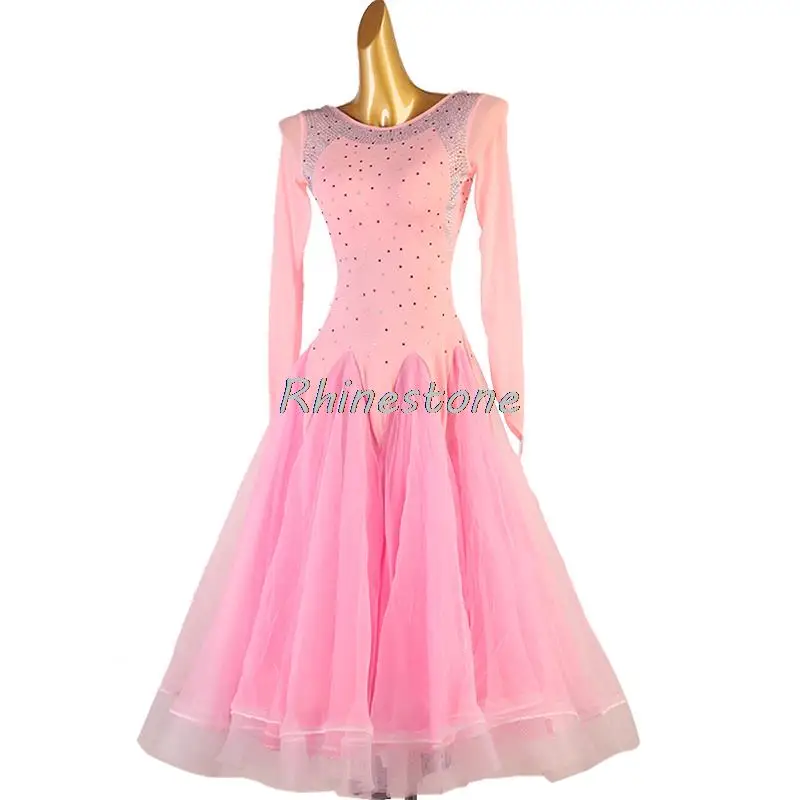 Pink Modern Dress National Standard Large Swing Skirt With Diamond Inlay Social Dance Waltz Performance Competition Uniform New