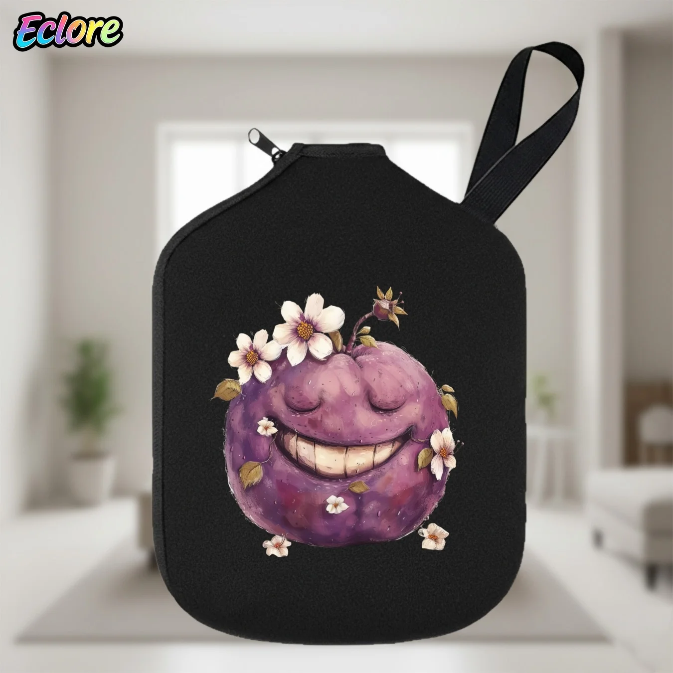 Smiley Flower Pickleball Paddle Cover Soft Durable Cartoon Racket Sleeve for Tennis Badminton Ping Pong Sports Gift Party