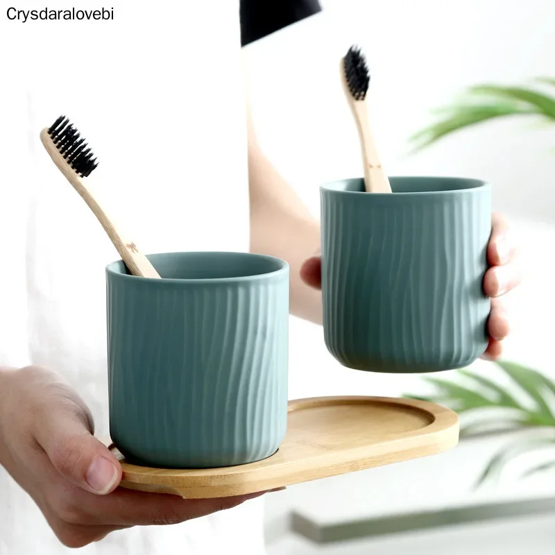 Nordic 1/2/3 Mug Cups Set Dumb Light Tree Pattern Originality Ceramics Gargle Cups Bathroom Set Accessories Toothbrush Holders