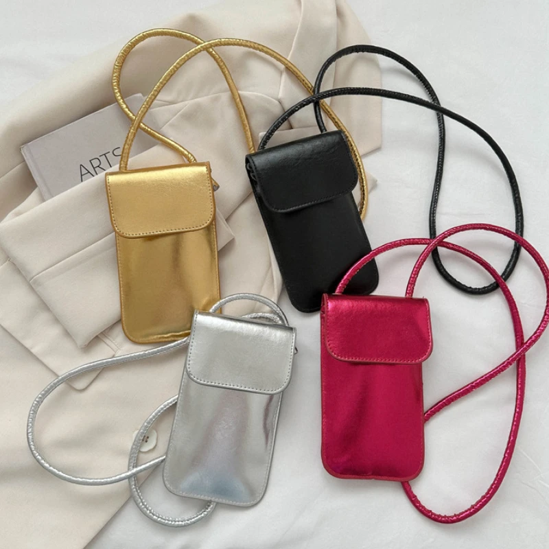 Modna uniwersalna metaliczna błyszcząca Crossbody na ramię dla kobiet srebrna złota PU Mini torba na szminkę torba na telefon komórkowy